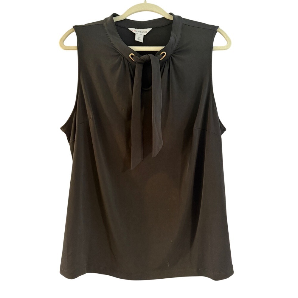 Liz Claiborne Black Sleeveless Tie Neck Blouse‎ Plus Size 0X